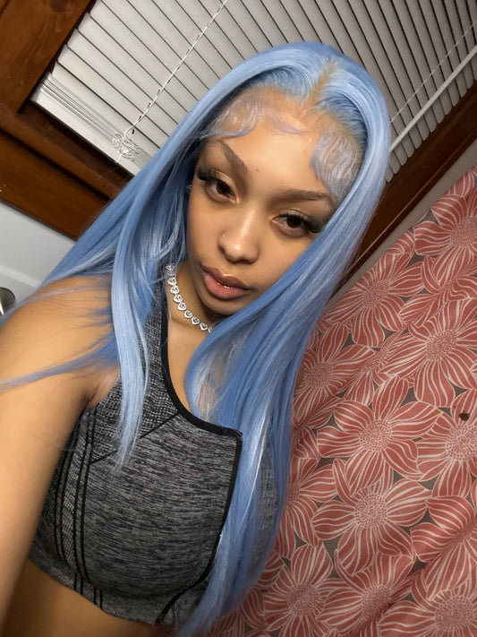 Blue 28 Inch 4x4 synthetic wig
