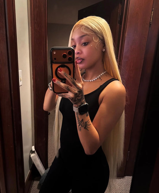 40 inch Blonde “613” Synthetic T-Part Wig