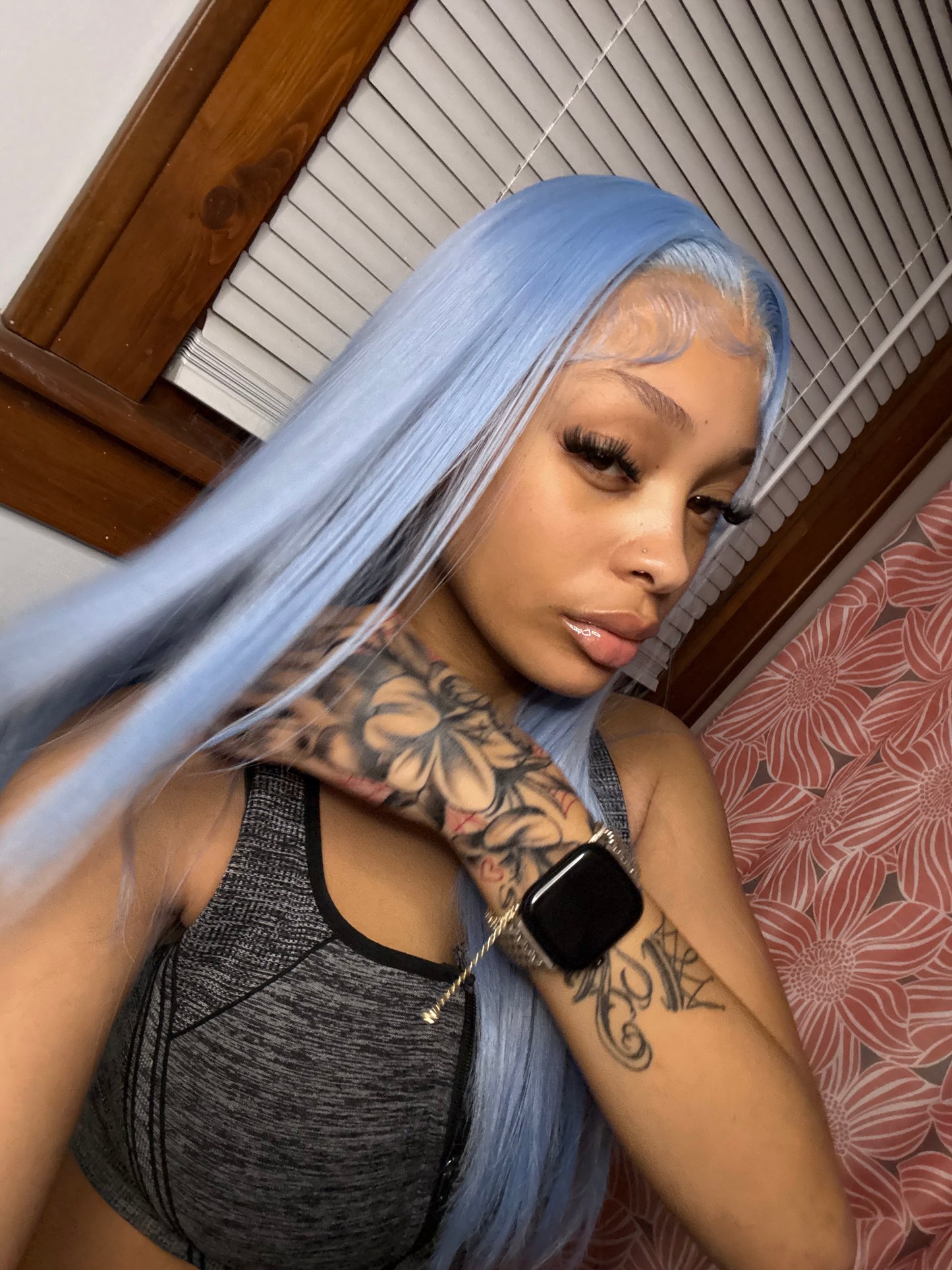 Blue 28 Inch 4x4 synthetic wig